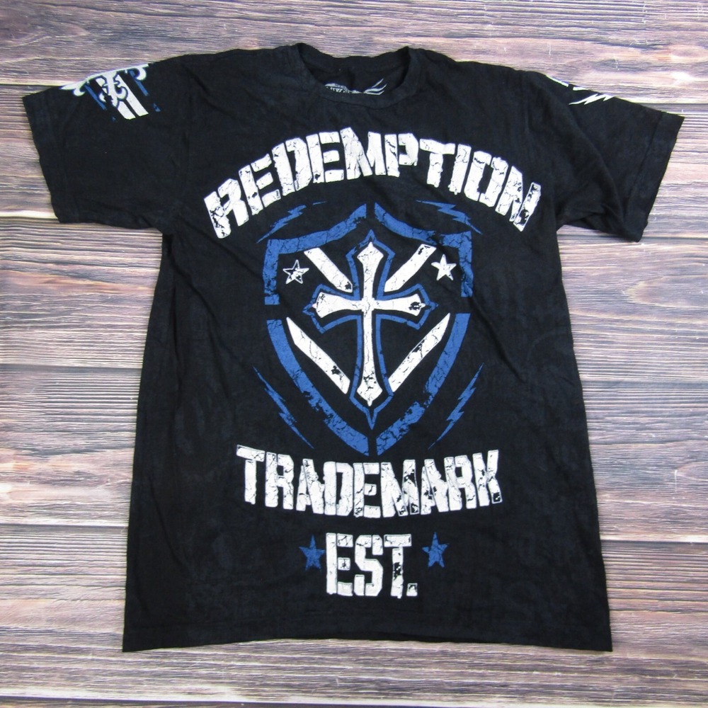 Raw State Mens Medium Black T Shirt Redemption‎ Cross Military USA Live Free